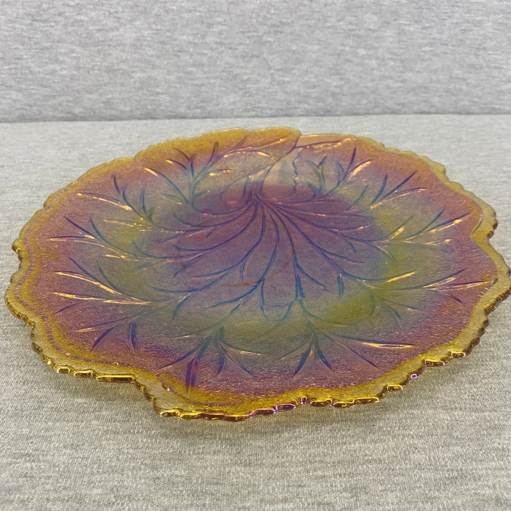 Vintage Indiana Glass Marigold Carnival Glass Platter 10